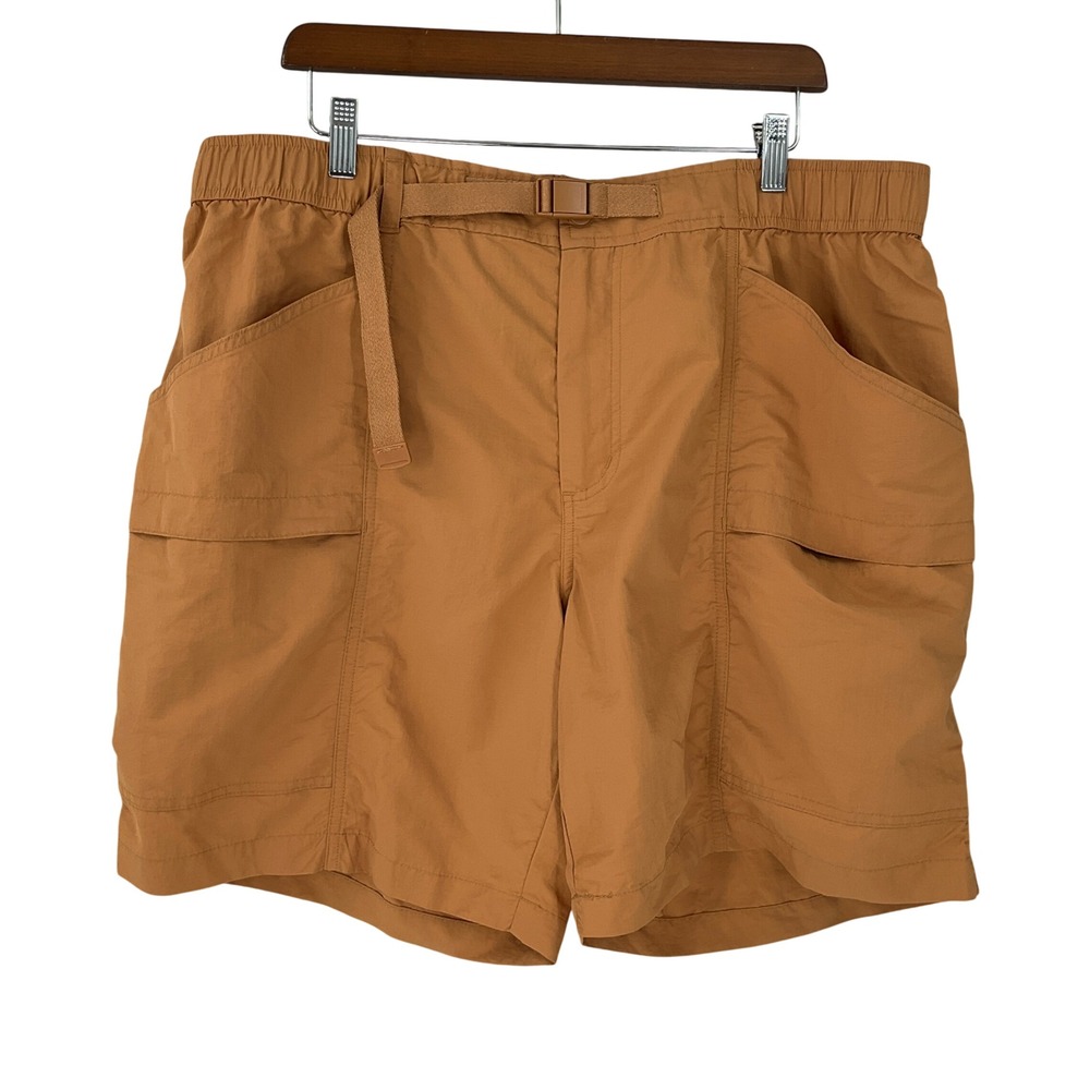 Eddie Bauer Mens XL Brown Ripstop Nylon Cargo Hiking Shorts Belted Outdoor